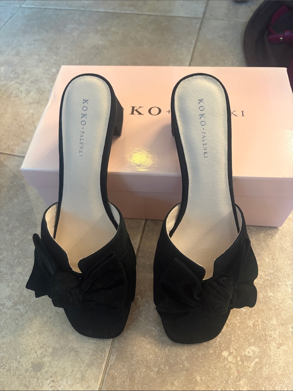Black Suede Bow Slip-On Mules